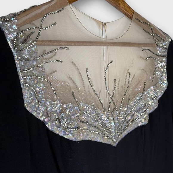VTG 1950s‎ Mr. Blackwell Black Sequin Beaded Illusion Neck Cocktail Dress Small - Picture 4 of 10